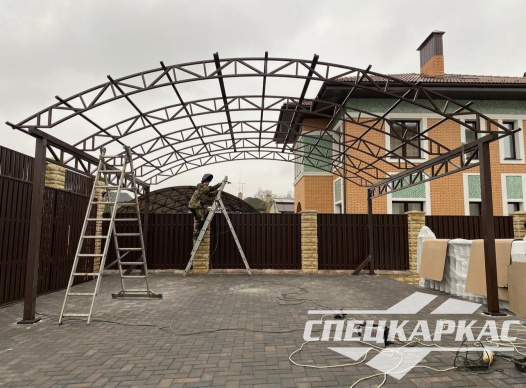 Навес на две машины из поликарбоната усиленный №77 - фото 1722