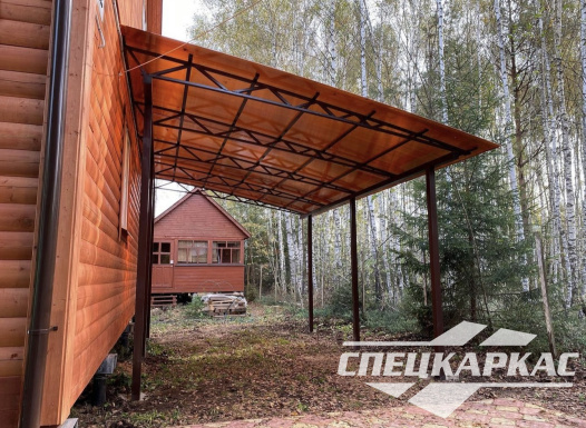 Навес для автомобиля к дому из поликарбоната №86 - фото 1816
